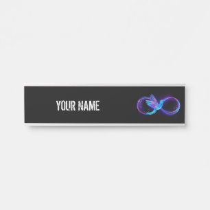 Neon Infinity Symbol mit dem leuchtenden Hummingbi Türschild