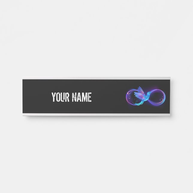 Neon Infinity Symbol mit dem leuchtenden Hummingbi Türschild (Vorderseite )
