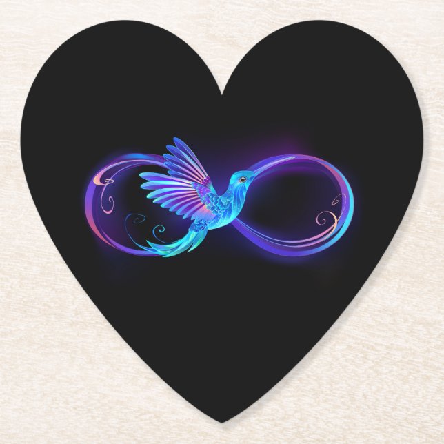 Neon Infinity Symbol mit dem leuchtenden Hummingbi Untersetzer (Vorderseite)