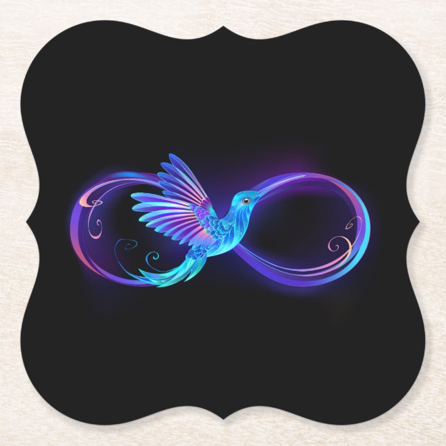Neon Infinity Symbol mit dem leuchtenden Hummingbi Untersetzer (Vorderseite)