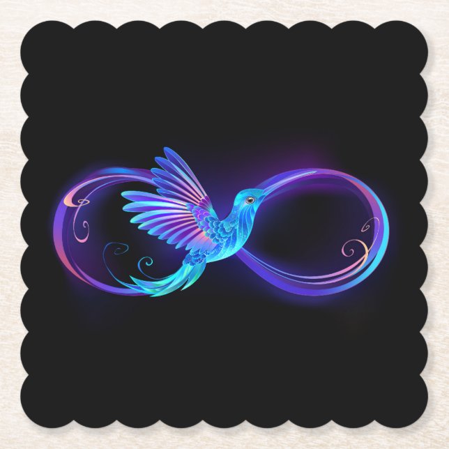 Neon Infinity Symbol mit dem leuchtenden Hummingbi Untersetzer (Vorderseite)