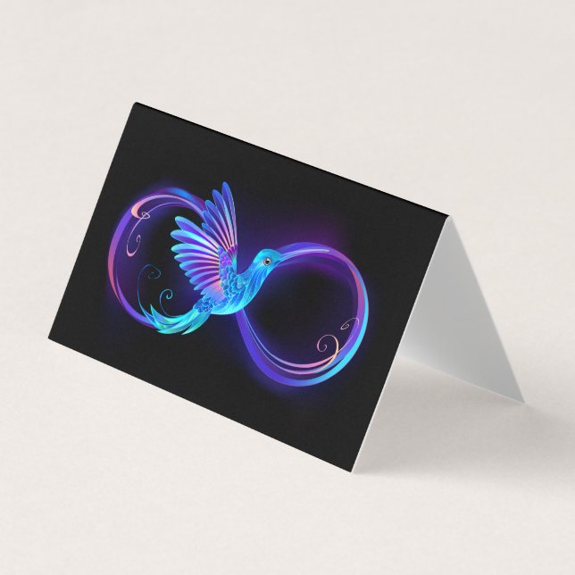 Neon Infinity Symbol mit dem leuchtenden Hummingbi Visitenkarten (Vorderseite)