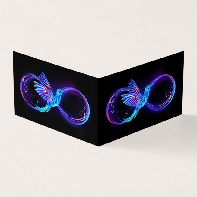 Neon Infinity Symbol mit dem leuchtenden Hummingbi Visitenkarten (Vorderseite)