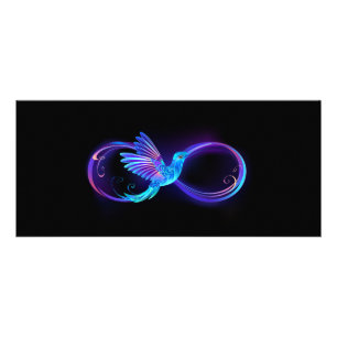 Neon Infinity Symbol mit dem leuchtenden Hummingbi Werbekarte
