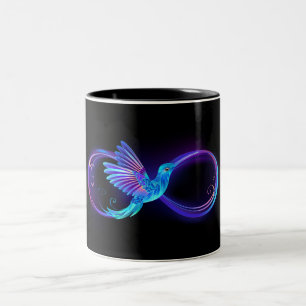 Neon Infinity Symbol mit dem leuchtenden Hummingbi Zweifarbige Tasse