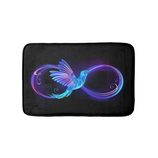 Neon Infinity Symbol with Glowing Hummingbird Badematte (Vorderseite)