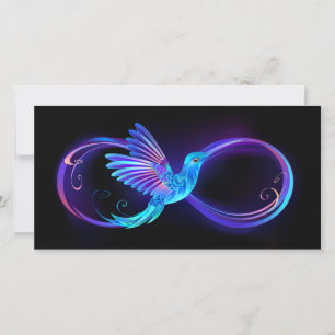 Neon Infinity Symbol with Glowing Hummingbird Feiertagskarte