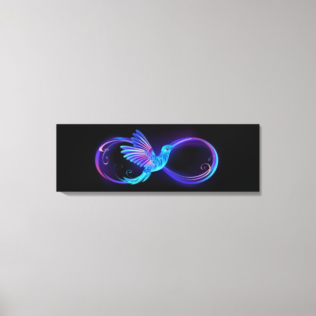 Neon Infinity Symbol with Glowing Hummingbird Leinwanddruck (Vorderseite)