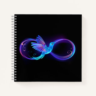 Neon Infinity Symbol with Glowing Hummingbird Notizbuch