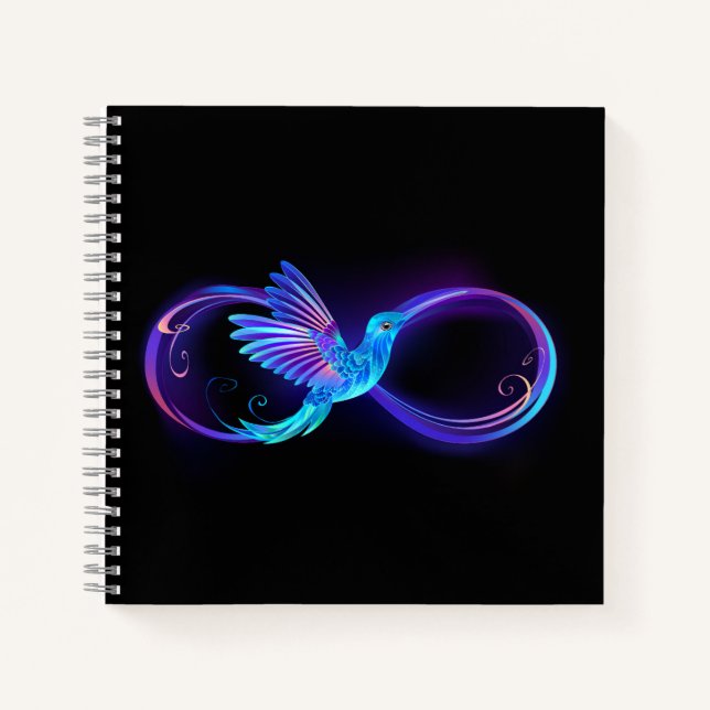 Neon Infinity Symbol with Glowing Hummingbird Notizbuch (Vorderseite)