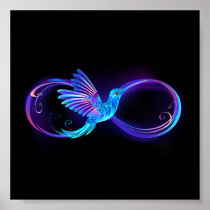 Neon Infinity Symbol with Glowing Hummingbird Poster