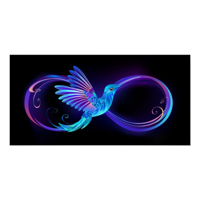 Neon Infinity Symbol with Glowing Hummingbird Poster (Vorderseite)