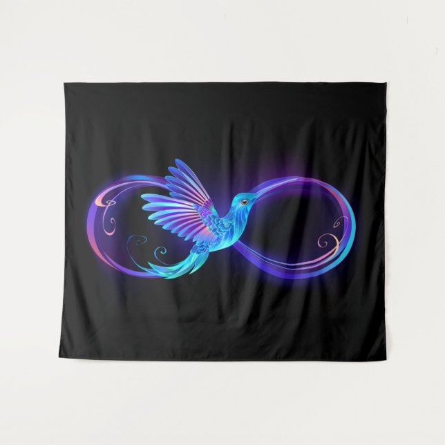Neon Infinity Symbol with Glowing Hummingbird Wandteppich (Vorderseite (Horizontal))
