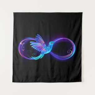 Neon Infinity Symbol with Glowing Hummingbird Wandteppich