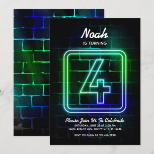 Neon invitation anniversaire Boy 4th Birthday