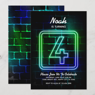 Neon invitation anniversaire Boy 4th Birthday