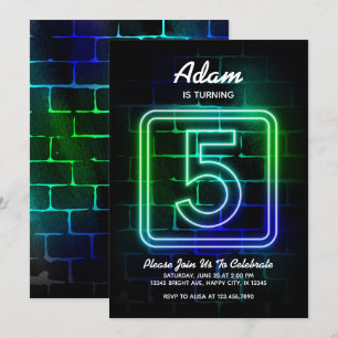 Neon invitation anniversaire Boy 5e anniversaire