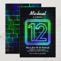 Neon invitation anniversaire pour garçon 12e anniv