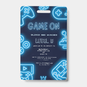 Neon-Jahres-Videospiel-Geburtstagseinladung Ausweis