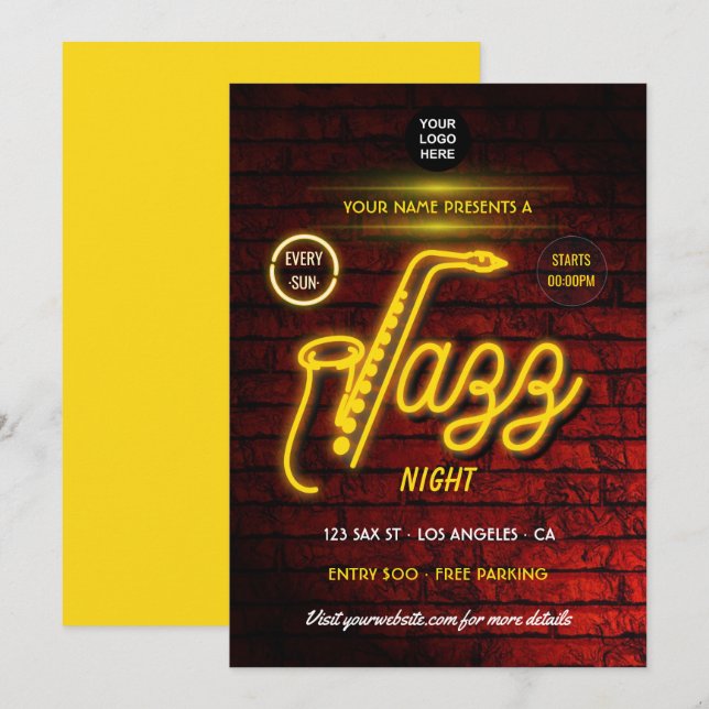 Neon Jazz Music Festival - Logoeinladung Einladung (Vorne/Hinten)