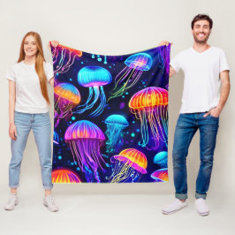 Neon Jellyfish Dreams Fleecedecke