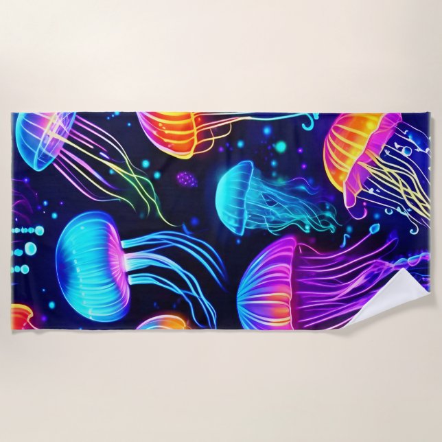 Neon Jellyfish Dreams Strandtuch (Vorderseite)