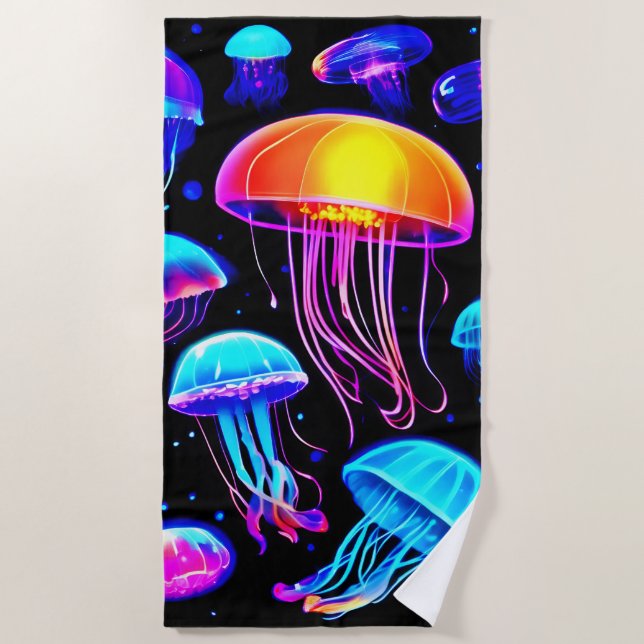 Neon Jellyfish Strandtuch (Vorderseite)
