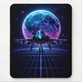 Neon Jet Retro Sci-Fi Planet Art Mousepad