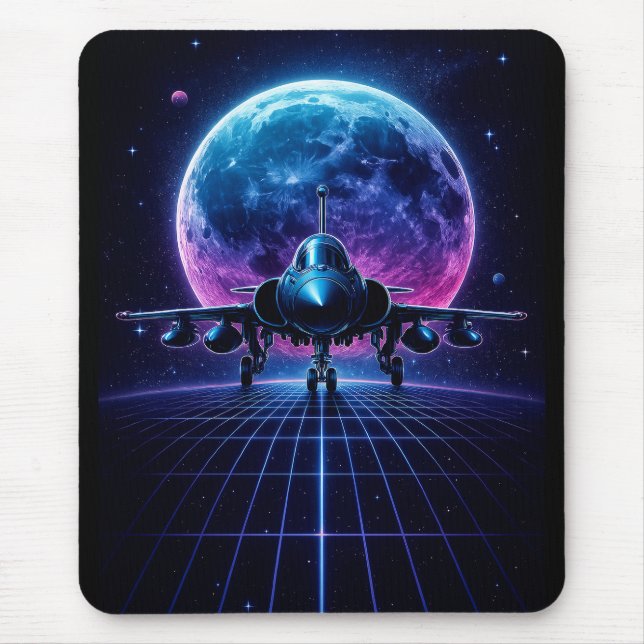 Neon Jet Retro Sci-Fi Planet Art Mousepad (Vorne)