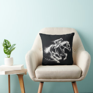 Neon Jockey auf einem Galloping Pferd Kissen