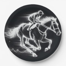 Neon Jockey auf einem Galloping Pferd