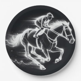 Neon Jockey auf einem Galloping Pferd Pappteller
