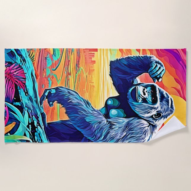 Neon Jungle Gorilla Urban Fantasy Strandtuch (Vorderseite)