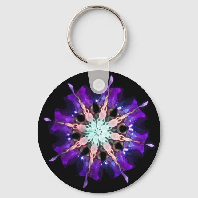 Neon Kaleido-Drehung Burst in Lila und rosa Schlüsselanhänger (Vorderseite)