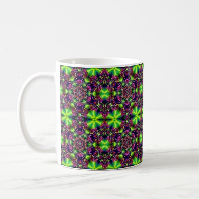 Neon Kaleidoscope Coffee Mug – Psychedelic Mandala Kaffeetasse (Links)