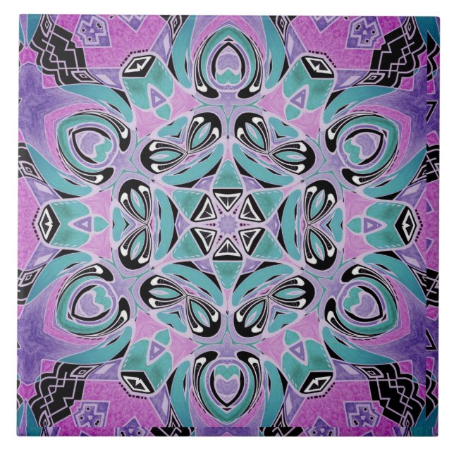Neon kaleidoscope, Mandala Fliese (Vorderseite)
