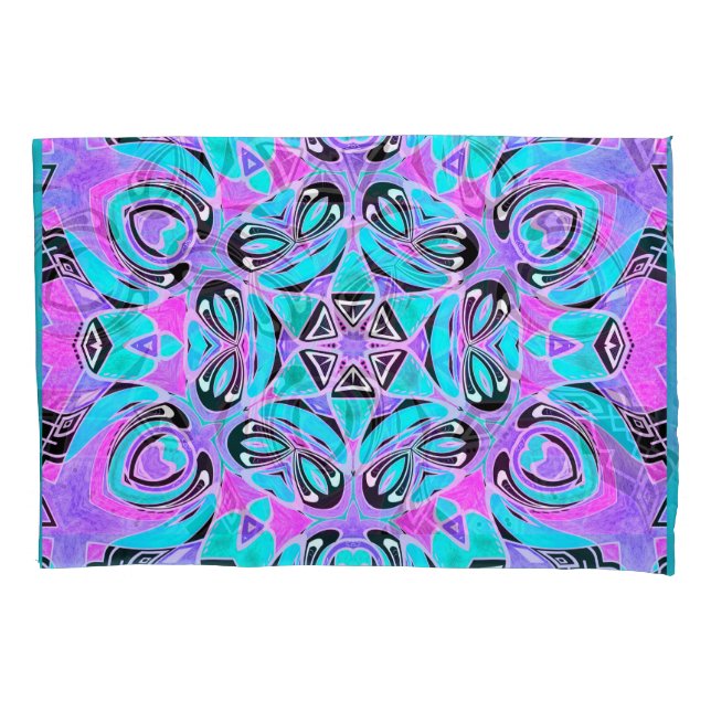 Neon kaleidoscope, Mandala Kissenbezug (Vorderseite)
