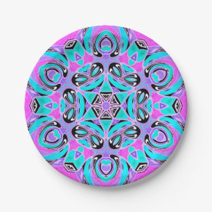 Neon kaleidoscope, Mandala Pappteller