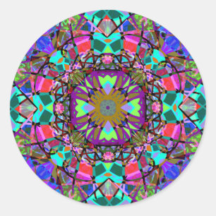 Neon Kaleidoscope Mandala Runder Aufkleber