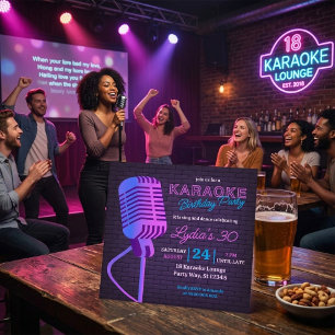 Neon-Karaoke-Geburtstagsfeier-Mikrofon Quadrat Einladung