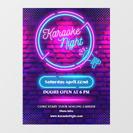 Neon Karaoke Night Groß anpassen Fensteraufkleber