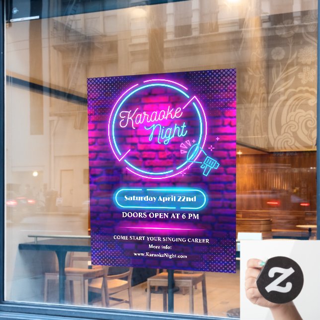 Neon Karaoke Night Groß anpassen Fensteraufkleber (Café-Fenster)