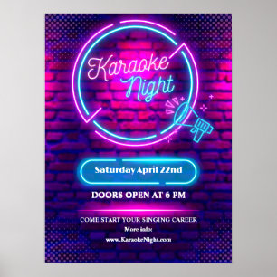 Neon Karaoke Night Kleine Größe anpassen Poster