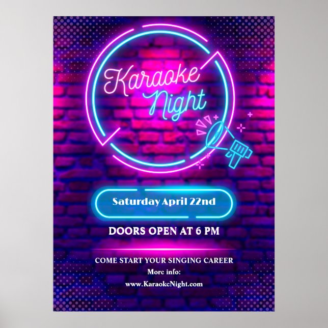 Neon Karaoke Night Medium anpassen Poster (Vorne)