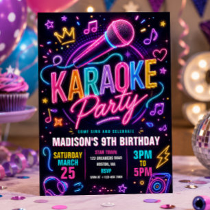 Neon-Karaoke-Party Geburtstag Einladung