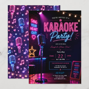 Neon-Karaoke-Party-Nacht Einladung