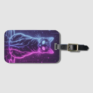 **Neon-Katze-Design – Leuchtende Futuristische Kat Gepäckanhänger