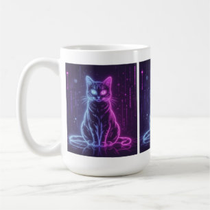 **Neon-Katze-Design – Leuchtende futuristische Kat Kaffeetasse