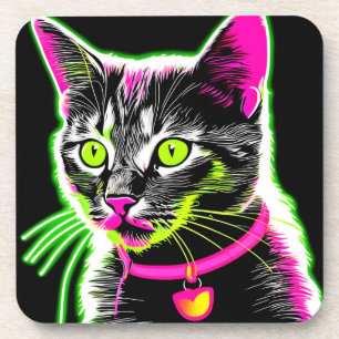 Neon-Katze Felines Kunstwerk Getränkeuntersetzer
