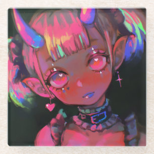 Neon Kawaii Dämonen Mädchen Pastell Goth Glasuntersetzer